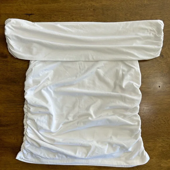 Abercrombie & Fitch Modal-Blend White Off-Shoulder Ruched Top Size L - Picture 5 of 9